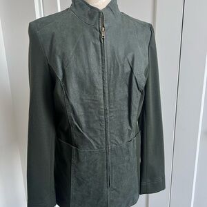 Genuine Suede & Fabric Olive Green Jacket